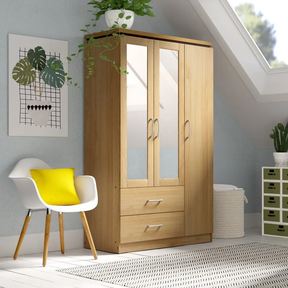 APRIL 3 DOOR WARDROBE- OAK 4 BOXES