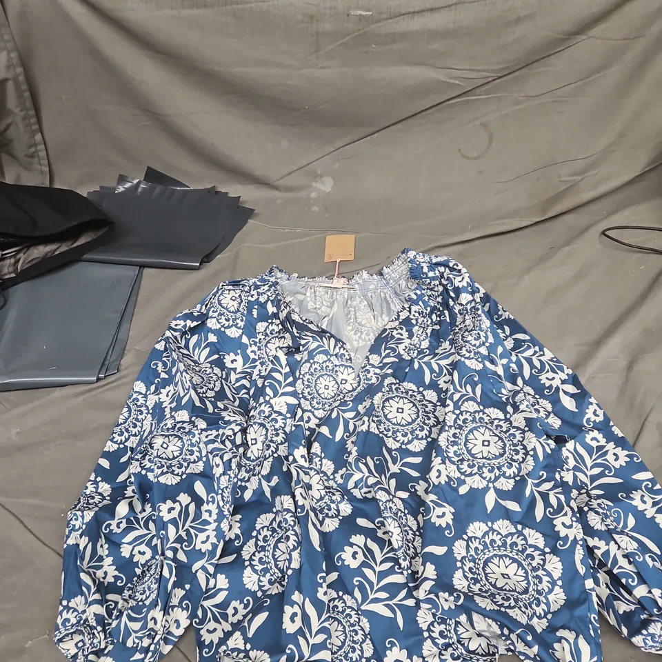 BODEN WOMEN'S BLOUSE – BLUE FLORAL PRINT, UK 16 (US 12), MADE IN VIETNAM