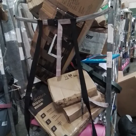 CAGE OF ASSORTED HOUSEHOLD GOODS AND PRODUCTS TO INCLUDE;PLAYPEN,PARASOL BASE,CAMPING WAGON,WRITING AND DRAWING TABLETS