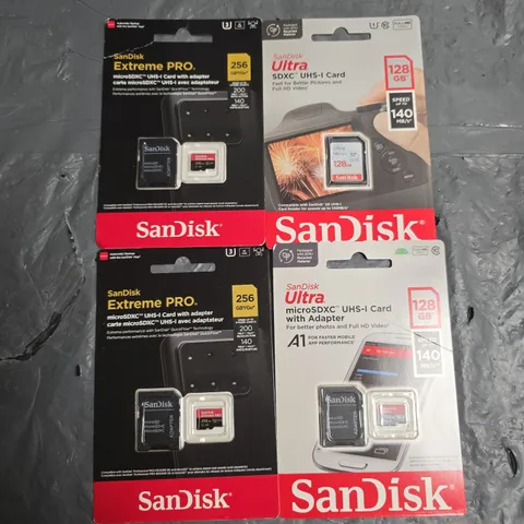 LOT OF 4 ASSORTED SANDISK MICRO SDXC CARDS - VARIOUS SIZES