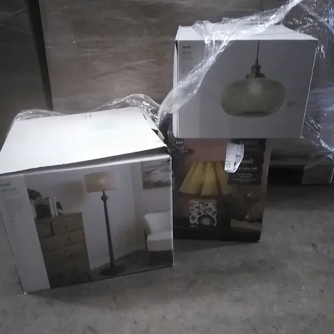 PALLET CONTAINING A VERY LARGE QUANTITY OF ASSORTED DESIGNER LIGHTING PRODUCTS INCLUDING:GRACIE FLOOR LAMP,SILAS EASY FIT PENDENT,SOPHIE ROBBINSON TABLE LAMP