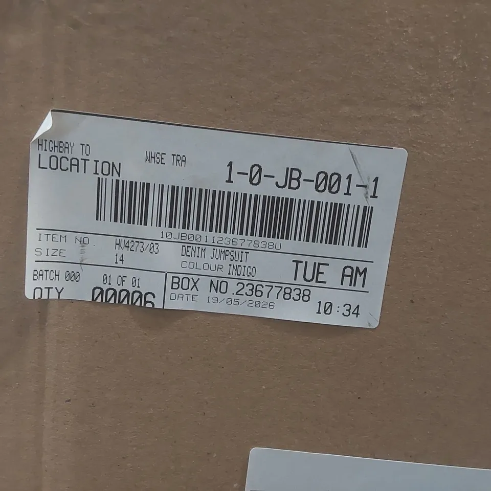 BOX CONTAINING APPROXIMATELY 6x BRAND NEW JD WILLIAMS INDIGO DENIM JUMPSUITS - SIZE 14