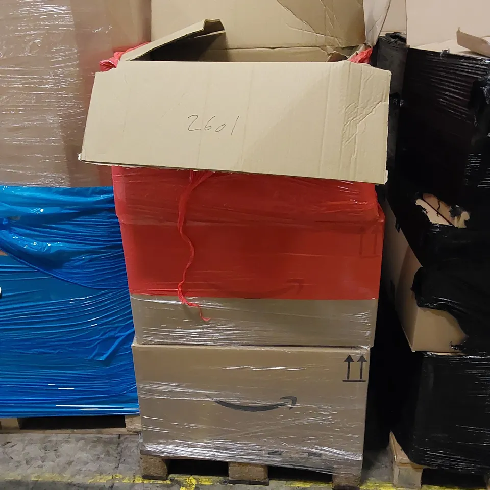 PALLET TO CONTAIN ASSORTED HOUSEHOLD ITEMS AND CONSUMER PRODUCTS. INCLUDING HANGING WALL BASKETS, HAIR STRAIGHTENERS, PHONE CASES, DECORATIVE ITEMS ETC