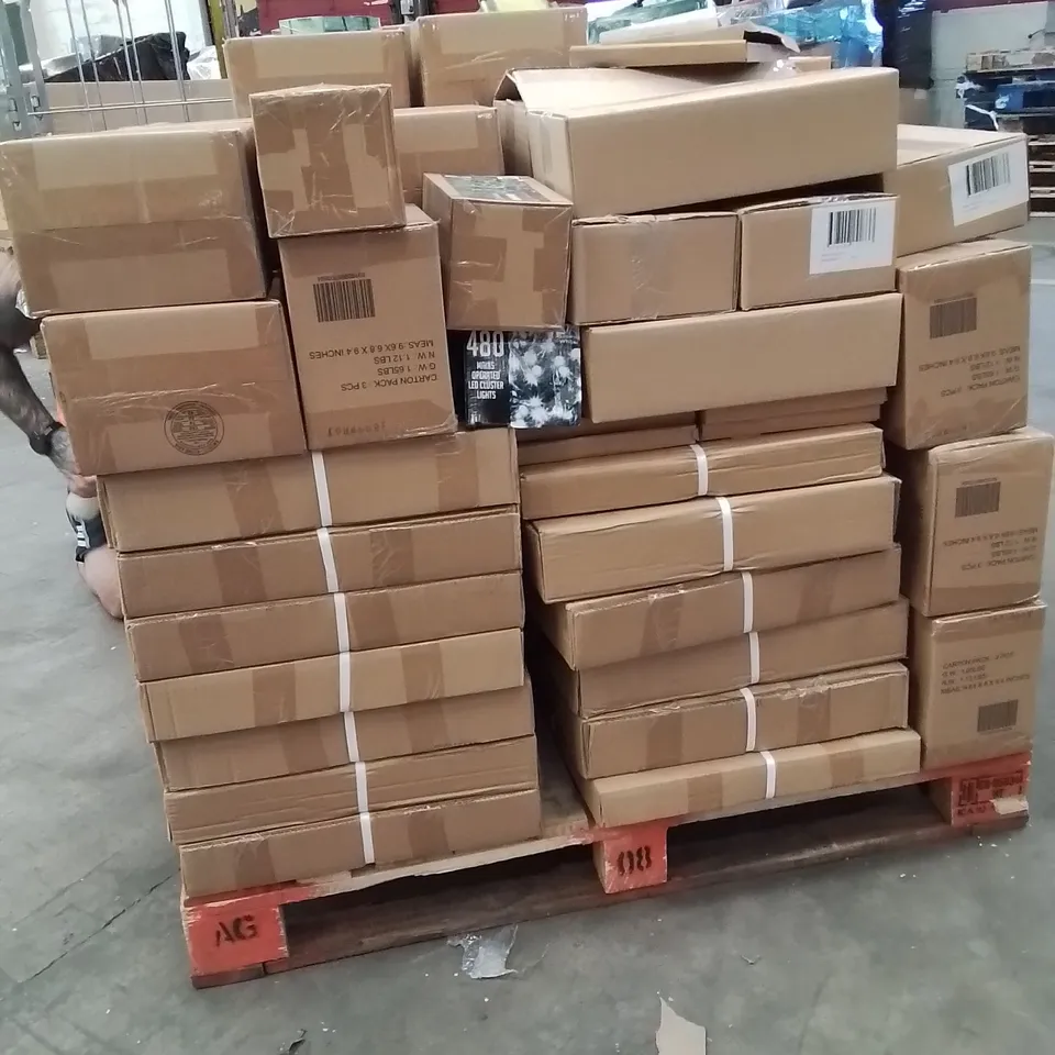 PALLET OF ASSORTED HOUSEHOLD GOODS AND PRODUCTS TO INCLUDE;LED LIGHTS,COPPER PAN,BILDER TAKEN SET