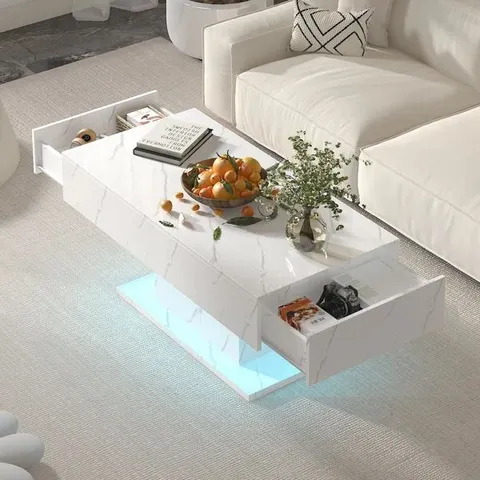 BOXED LED COFFEE TABLE HIGH GLOSS COFFEE TABLE WITH 2 DRAWERS (1 BOX)