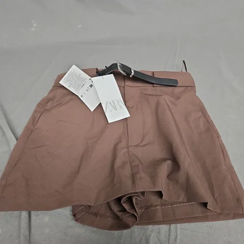 ZARA BELTED SKORT IN BROWN - SIZE SMALL