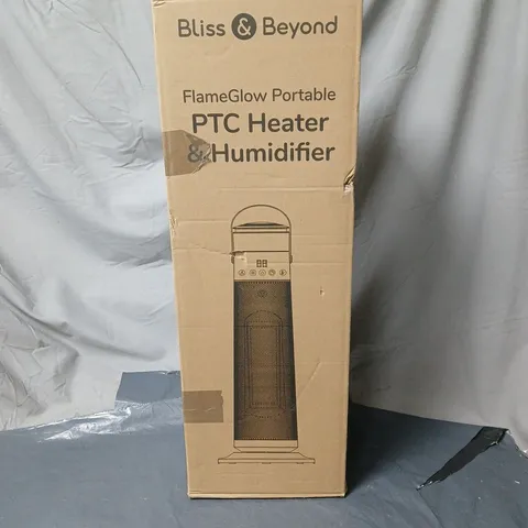 BLISS AND BEYOND FLAMEGLOW PORTABLE PTC HEATER AND HUMIDIFIER BOXED
