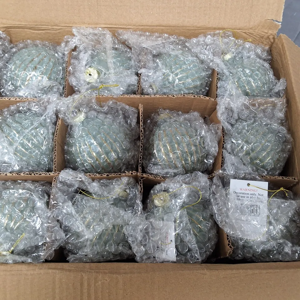 SET OF 24 GREEN GISELA GRAHAM RIDGED BAUBLES