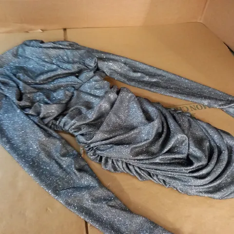 HOUSE OF CB RUCHED DRESS IN GLITTER SILVER XS