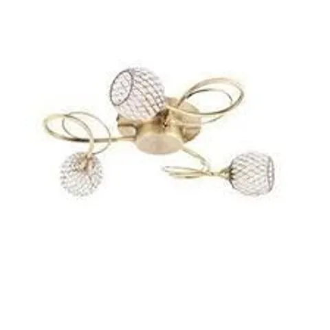 BOXED ENDON AHERNE 3 LIGHT SEMI FLUSH CEILING ANTIQUE BRASS CLEAR BEAD SHADE