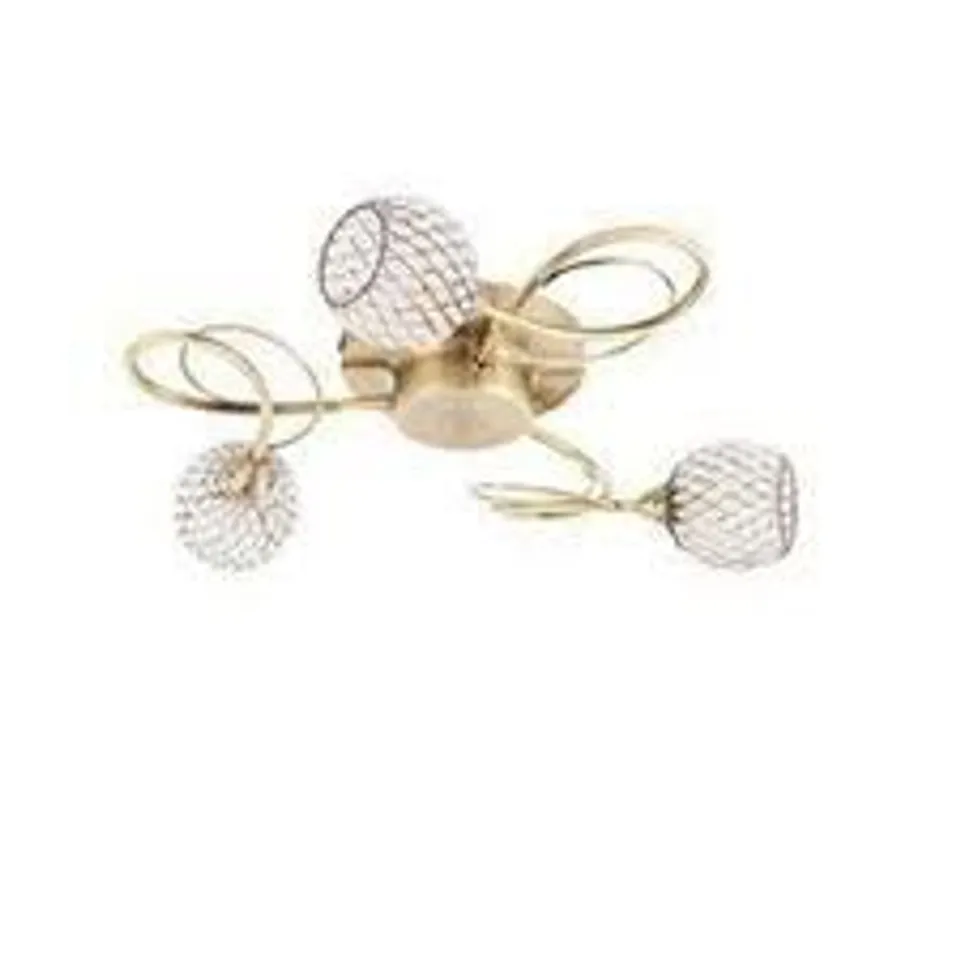 BOXED ENDON AHERNE 3 LIGHT SEMI FLUSH CEILING ANTIQUE BRASS CLEAR BEAD SHADE
