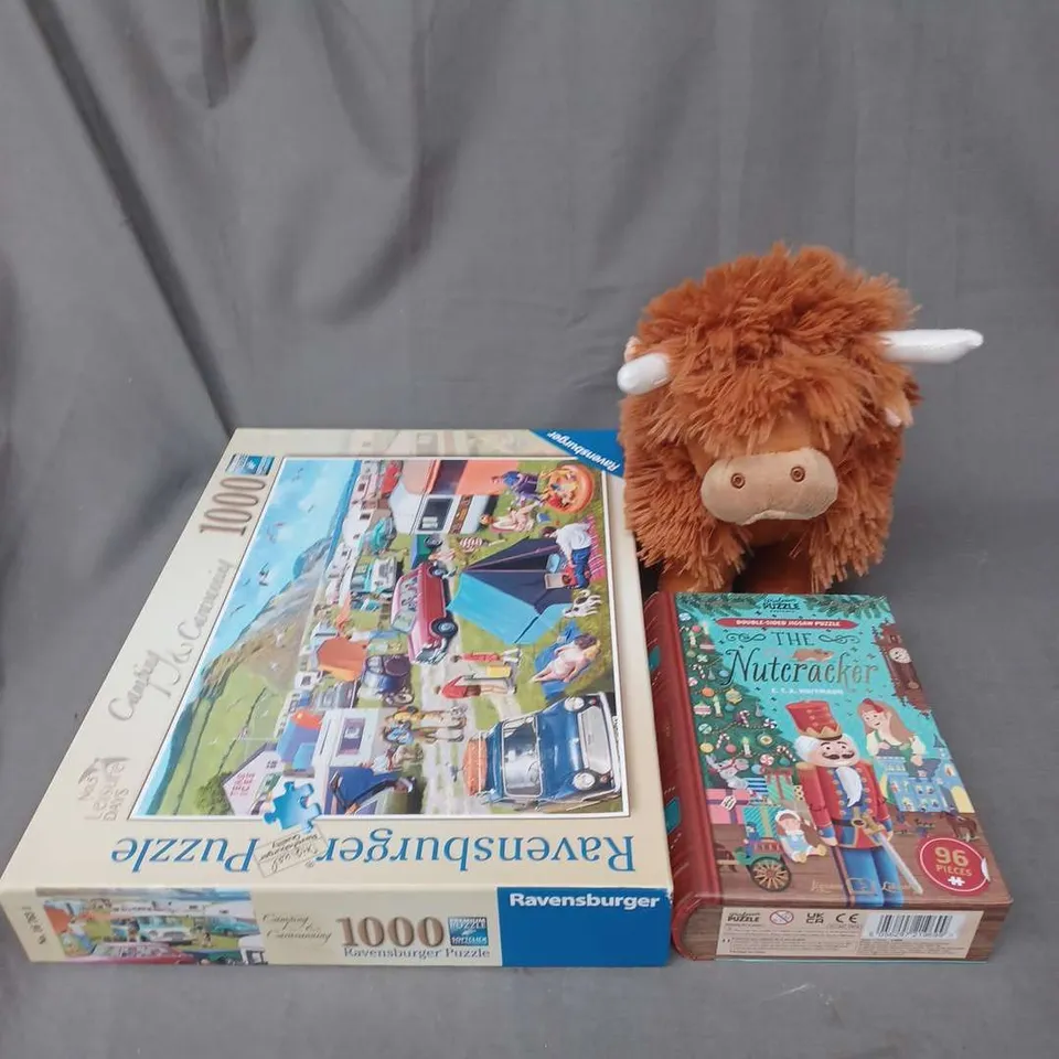 LARGE BOX OF ASSORTED TOYS AND GAMES TO INCLUDE JIGSAWS, TEDDIES AND BOOKS - COLLECTION ONLY