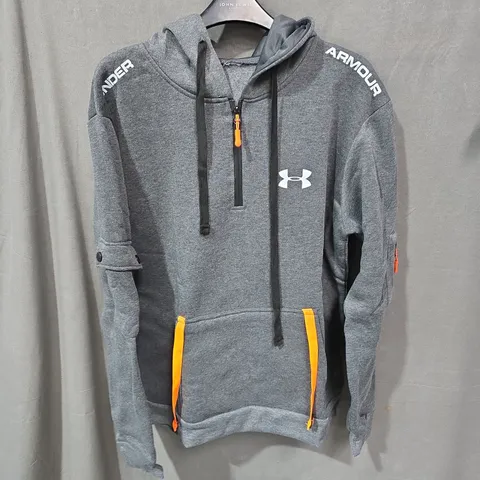 UNDER ARMOUR MEN'S HOODIE – GREY FLEECE WITH ORANGE ZIPS