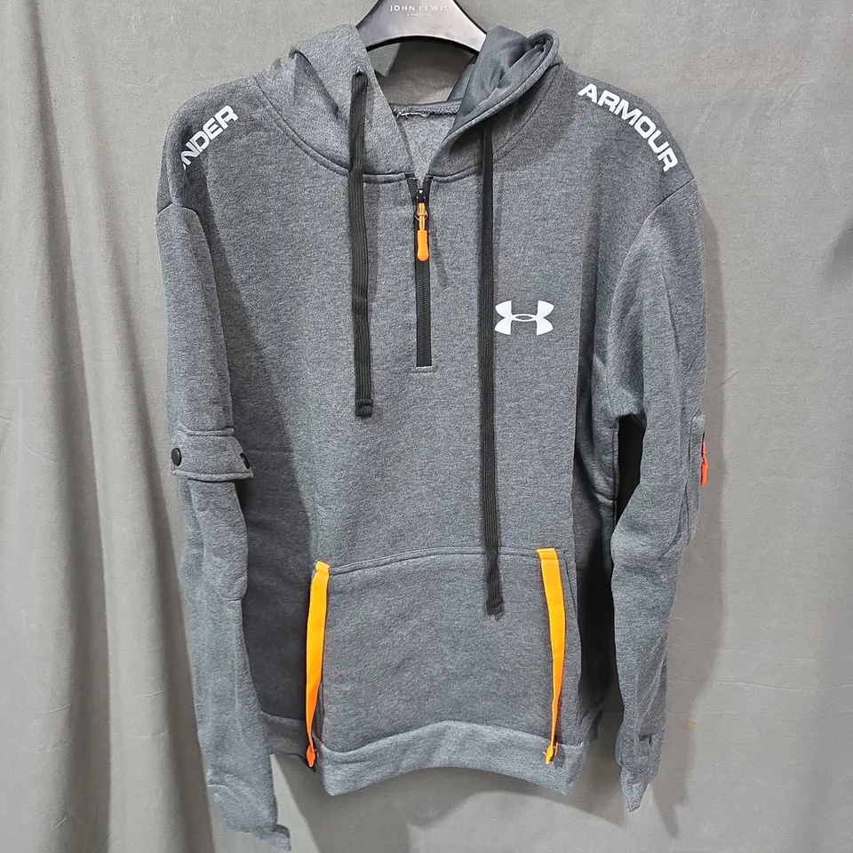 UNDER ARMOUR MEN'S HOODIE – GREY FLEECE WITH ORANGE ZIPS