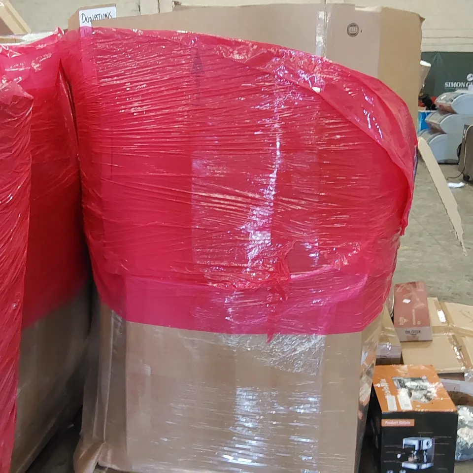 PALLET OF ASSORTED ITEMS INCLUDING: ESPRESSO COFFEE MAKER, STANDING DESK, CONVECTOR HEATER, KIDS METAL DETECTOR, WOMEN'S JACKET