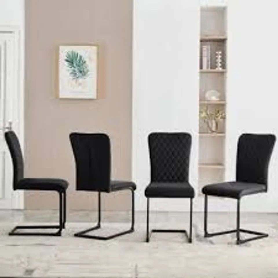 BOXED SET OF 4 DARNICE VELVET UPHOLSTERED ARMLESS DINING CHAIRS - BLACK (1 BOX)