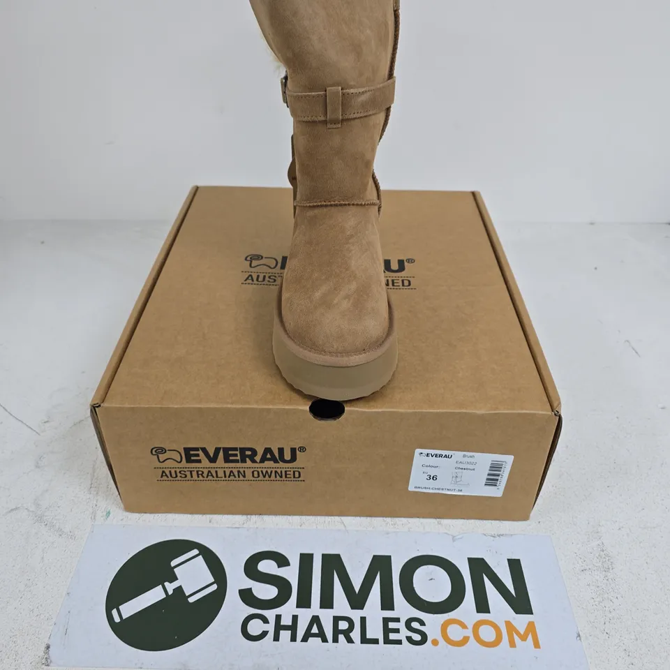 BOXED PAIR OF EVERAU BRUSH BOOTS IN CHESTNUT - EU 36