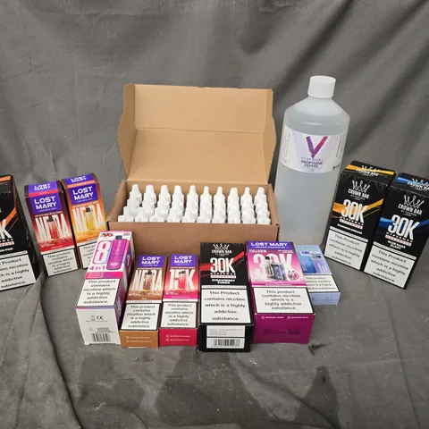 APPROXIMATELY 20 ASSORTED E-CIGARETTE PRODUCTS TO INCLUDE BRANDS SUCH AS V FLAVOURS, CROWN BAR, LOST MARY, ETC - COLLECTION ONLY