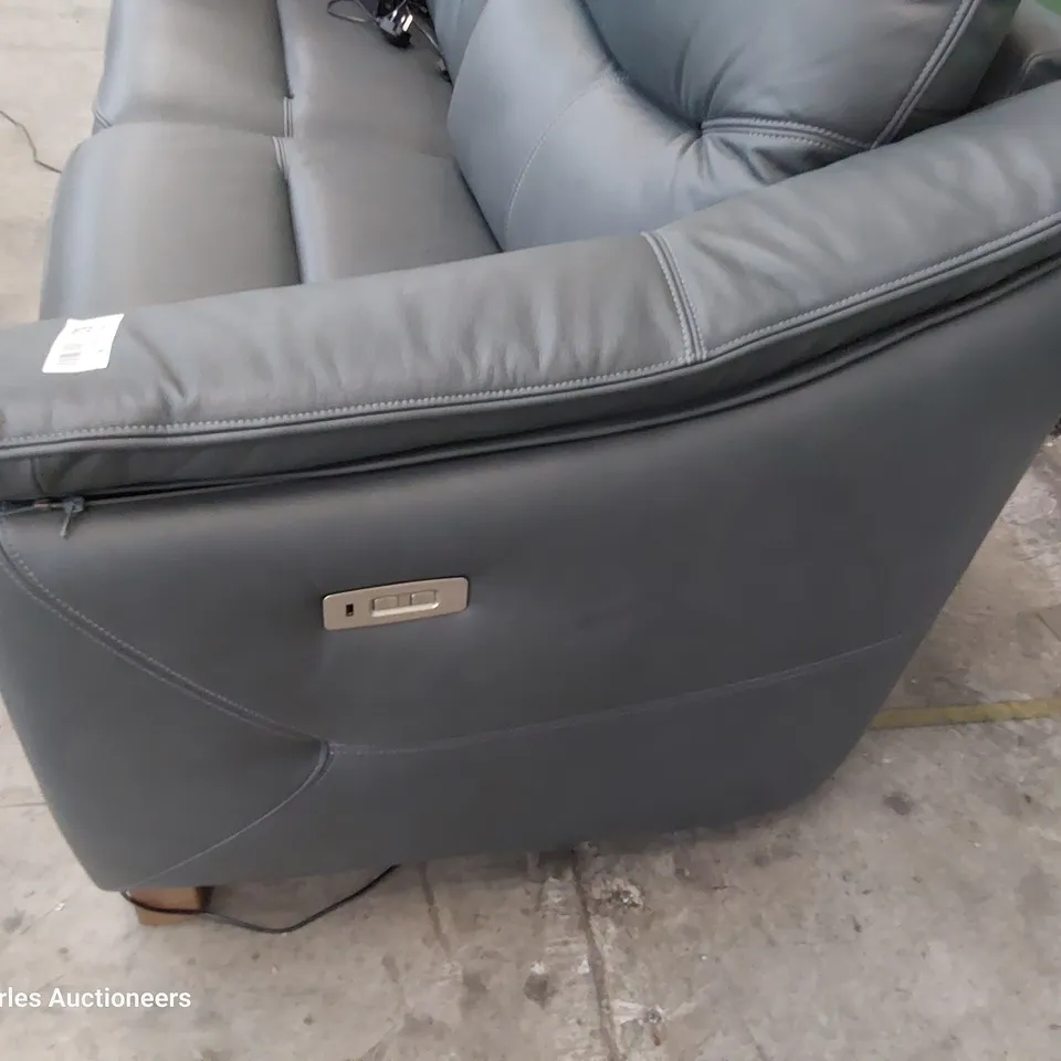 QUALITY BRITISH DESIGNER G PLAN JACKSON POWER RECLINING THREE SEATER SOFA CAMBRIDGE PETROL BLUE LEATHER 