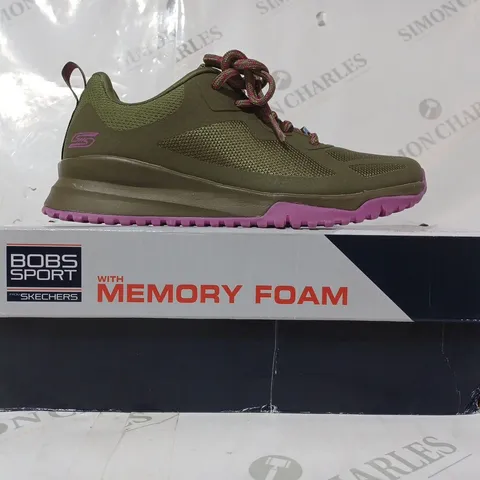 BOXED PAIR OF SKECHERS BOBS SPORT TRAINERS IN OLIVE SIZE 3