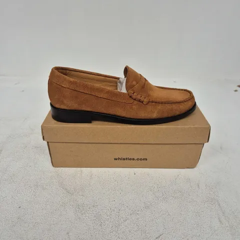 BOXED PAIR OF WHISTLES MANNY SUEDE LOAFERS IN BROWN - UK 8