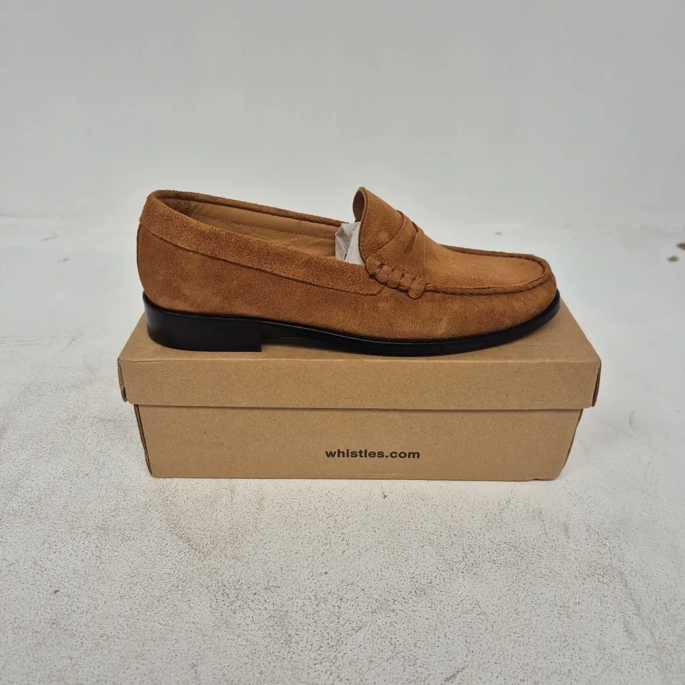 BOXED PAIR OF WHISTLES MANNY SUEDE LOAFERS IN BROWN - UK 8