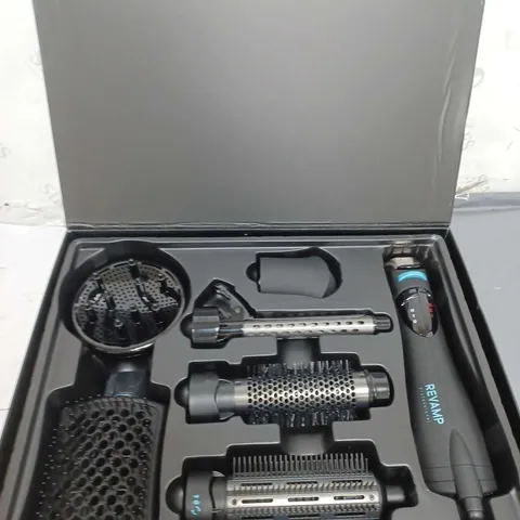 BOXED LOT OF APPROXIMATELY 10 REVAMP HAIR CARE PRODUCTS TO INCLUDE STRAIGHTENERS AND HAIRDRYERS