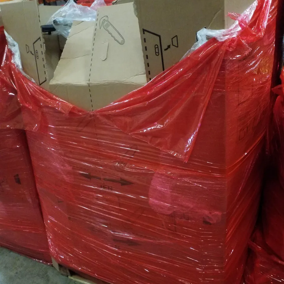 PALLET CONTAINING ASSORTED PRODUCTS INCLUDING FOLDING CAMPING COT, AB ROLLER, VINYL RECORD STORAGE & SNOOKER CUE