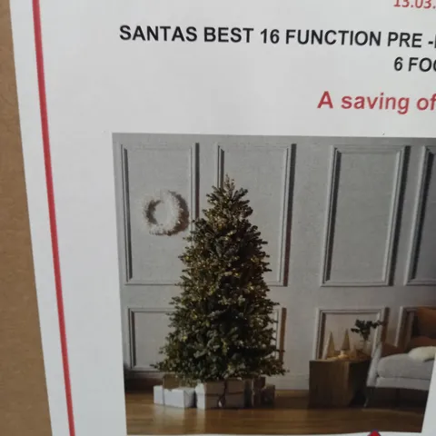 SANTA'S BEST 16 FUNCTION PRE-LIT DEWDROP CHRISTMAS TREE- 6FT SNOW KISS - COLLECTION ONLY