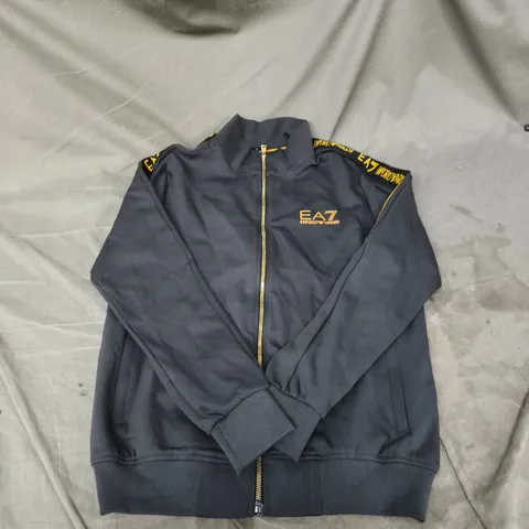 EA7 EMPORIO ARMANI MEN'S TRACK JACKET – BLACK WITH ORANGE TRIM, SIZE S