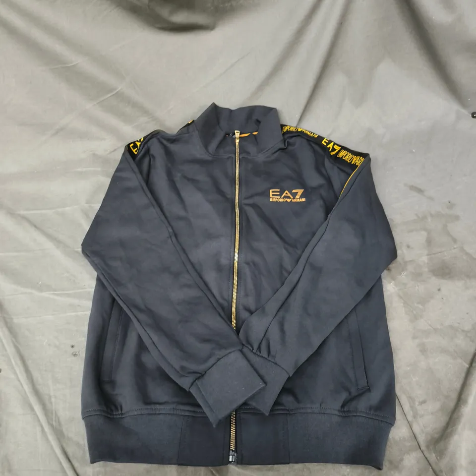 EA7 EMPORIO ARMANI MEN'S TRACK JACKET – BLACK WITH ORANGE TRIM, SIZE S