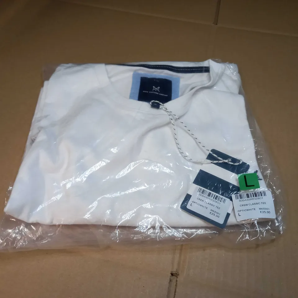 PACKAGED CREW CLOTHING COMPANY WHITE CREW NECK CLASSIC TEE - LARGE