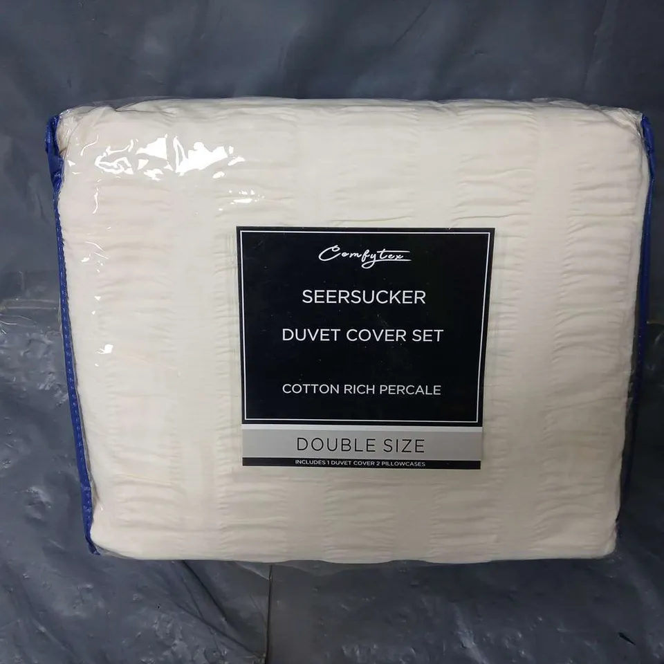 COMFYTEX SEERSUCKER DUVET COVER SET IN CREAM (DOUBLE)