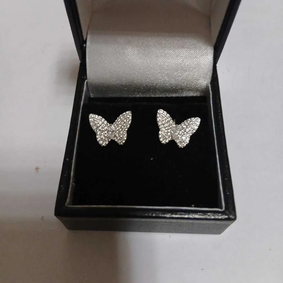 DIAMONIQUE 0.69CT TW PAVE BUTTERFLY STUD EARRINGS STERLING SILVER 