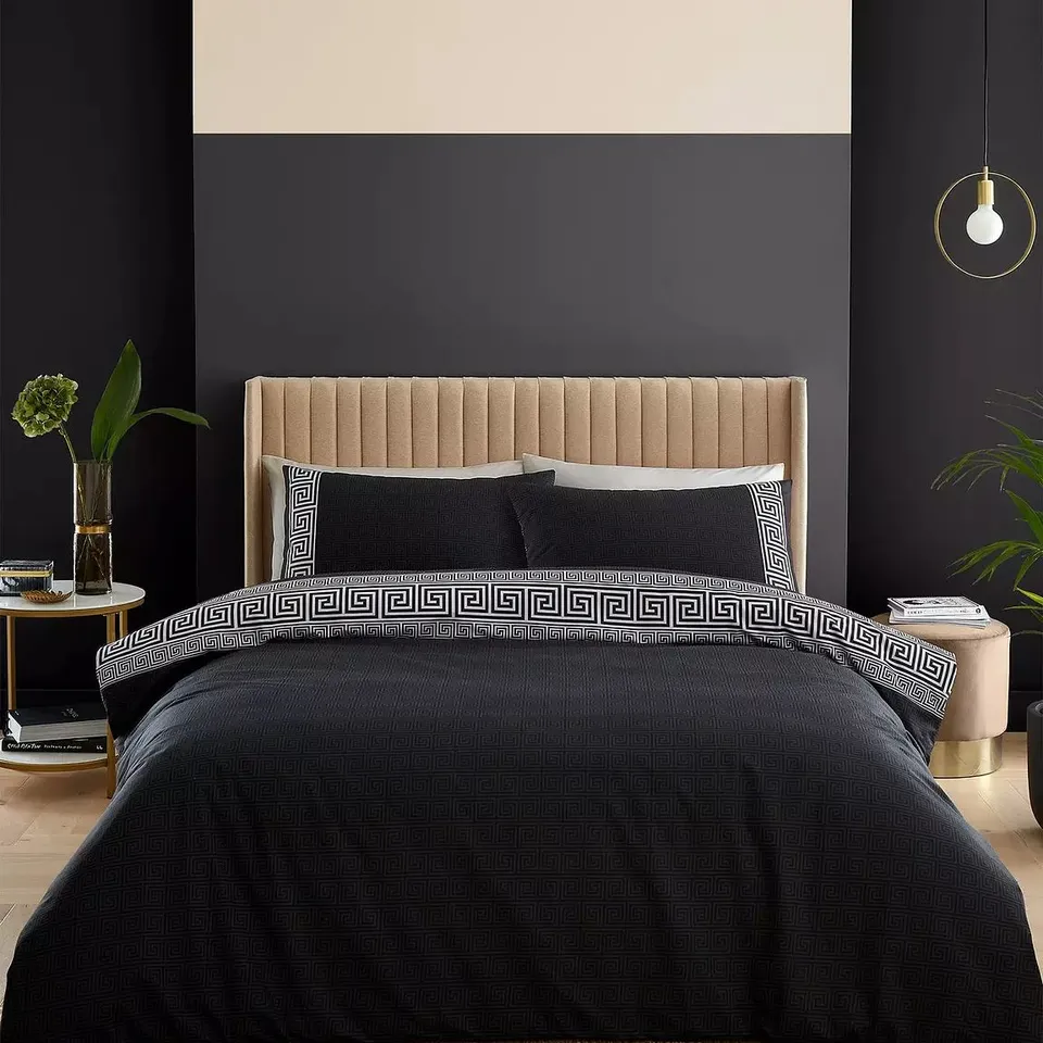 CATHERINE LANSFIELD ARTEMIS GREEK KEY DUVET COVER SET - BLACK KING SIZE