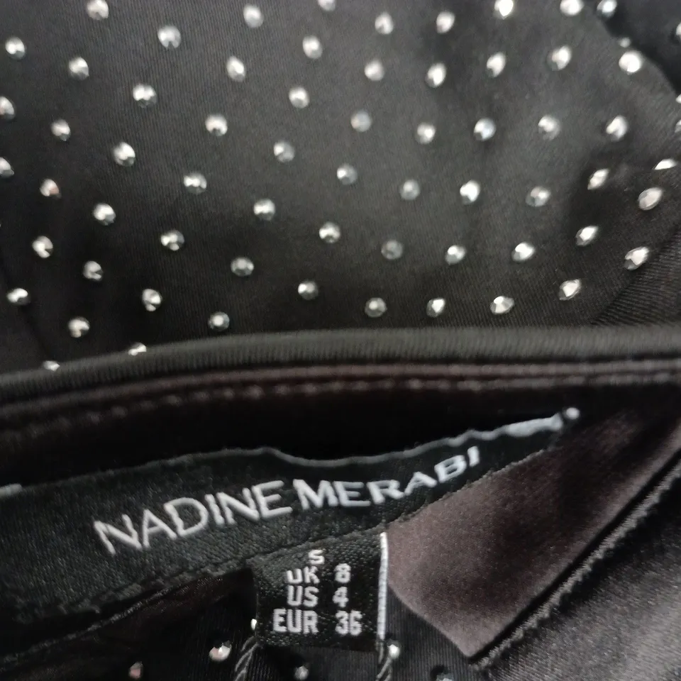 NADINE MERABI TROUSERS – BLACK POLKA DOT EMBELLISHED, UK 8