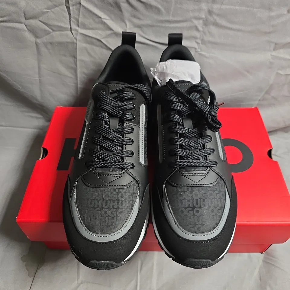 BOXED PAIR OF HUGO BOSS ICELIN TRAINERS – BLACK, MEN'S SNEAKERS, UK 8 (EU 42)