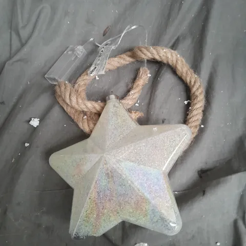 LIGHT UP FROSTED STAR ON ROPE CHRISTMAS DECORATION