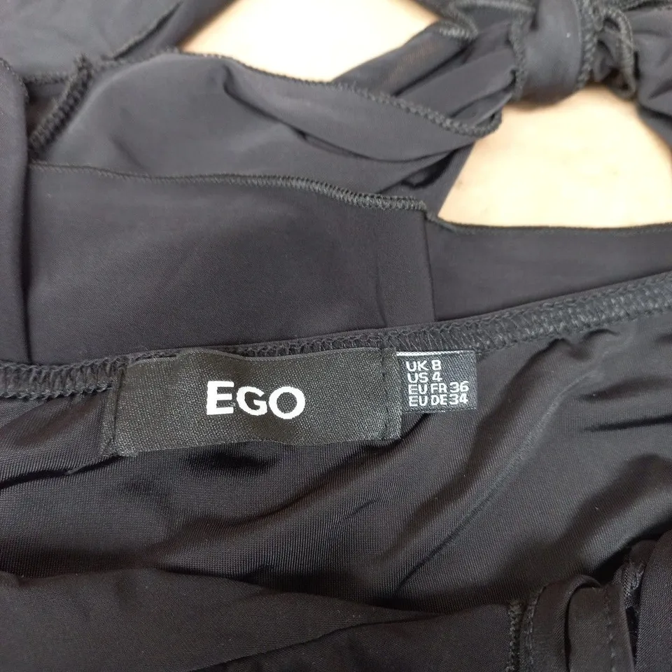 EGO BLACK OFF-SHOULDER RUCHED TOP WITH TIES – WOMEN'S CLOTHING (SIZE UK 8 / US 4 / FR 36 / EU 34)