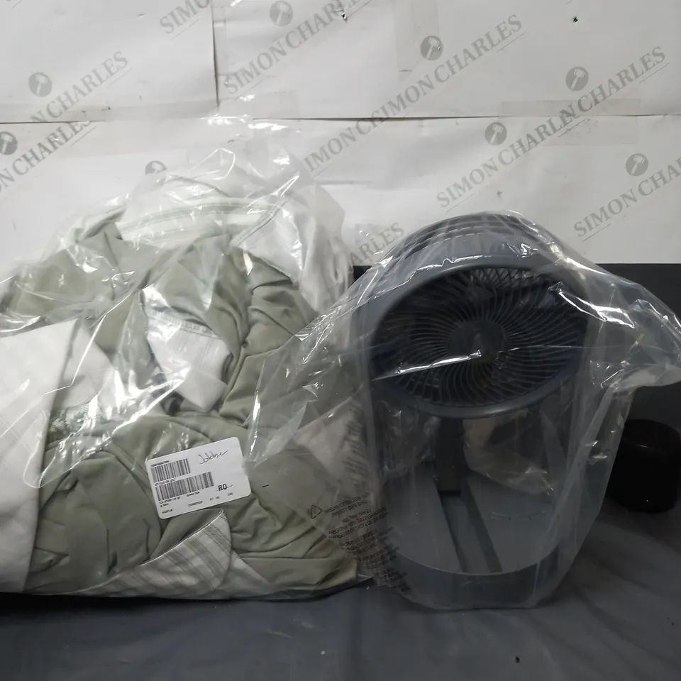 APPROXIMATELY 15 HOUSEHOLD ITEMS TO INCLUDE BEDDING AND FOLDABLE FAN 