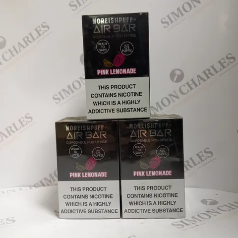 3 X BOXED SEALED (10 DISPOSABLES PER BOX) MOREISHPUFF AIR BAR DISPOSABLE VAPES - PINK LEMONADE