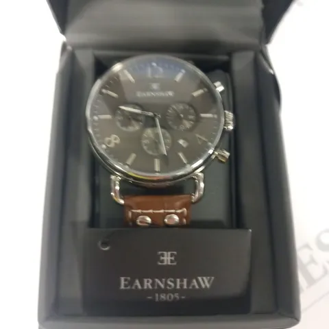 BOXED EARNSHAW 1805 BROWN STRAP WRIST WATCH