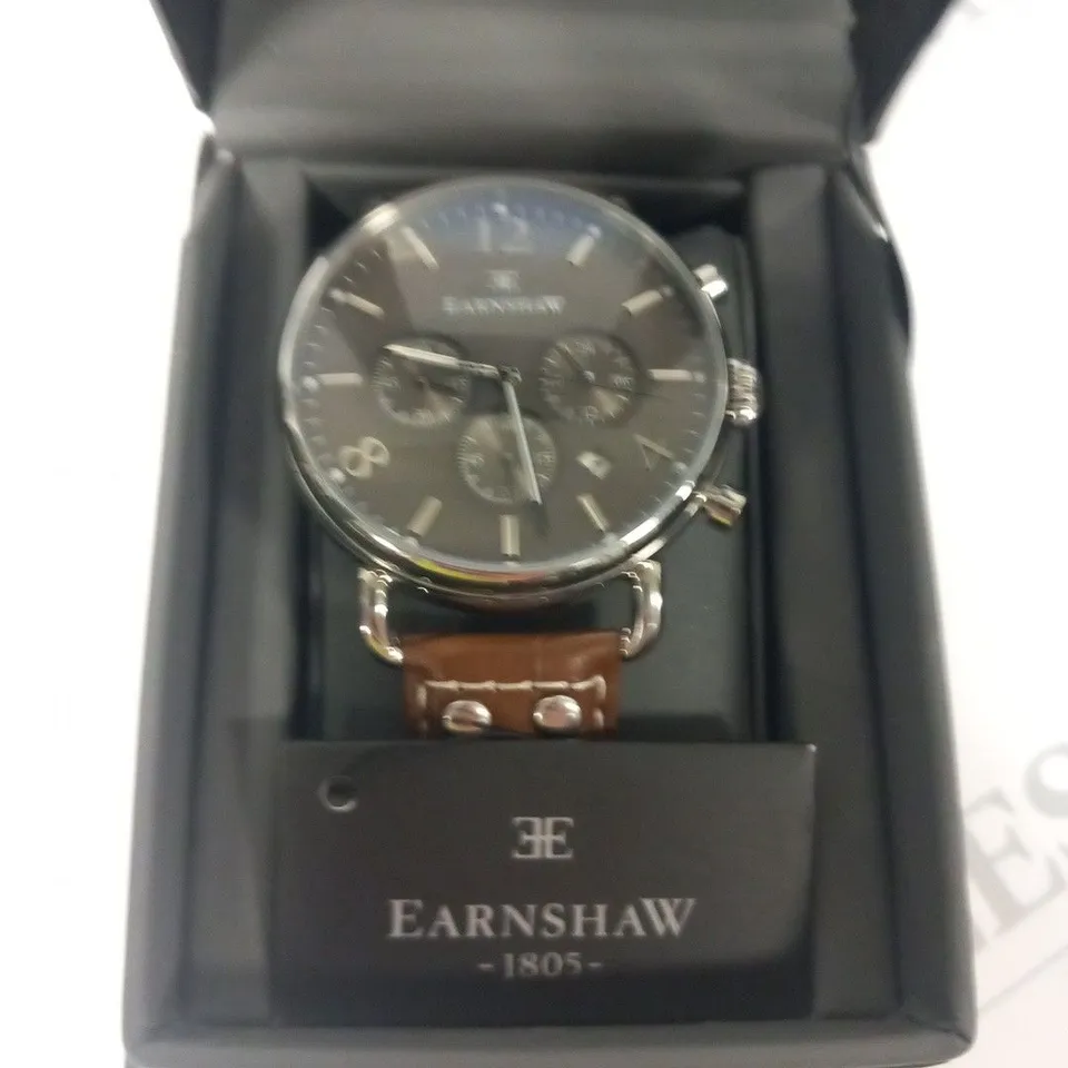 BOXED EARNSHAW 1805 BROWN STRAP WRIST WATCH 