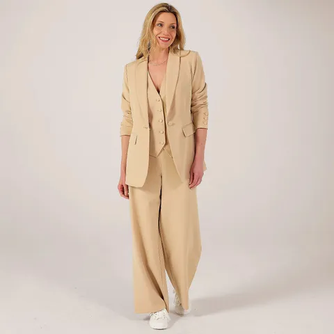BRENDA EDWARDS SHAWL COLLAR BLAZER IN STONE - SIZE 14