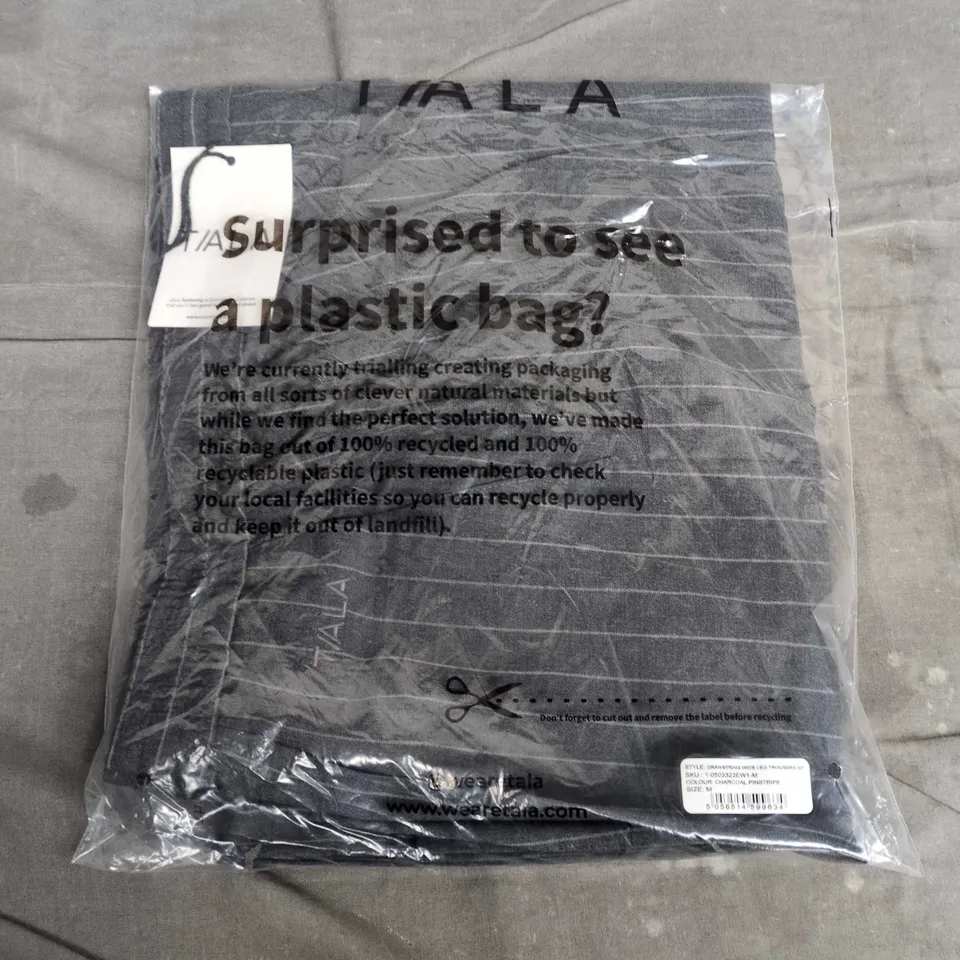 BAGGED TALA DRAWSTRING WIDE LEG TROUSERS IN CHARCOAL PINSTRIPE - MEDIUM