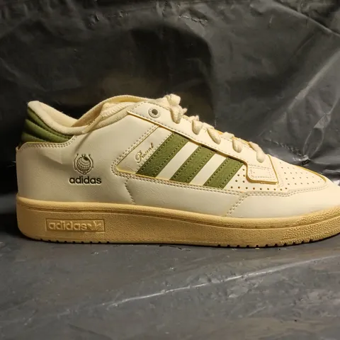 PAIR OF ADIDAS CENTENNIAL LOW END TRAINERS IN CREAM/GREEN SIZE UK 10