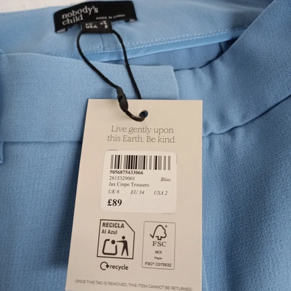 NOBODY'S CHILD JAX CREPE TROUSERS – UK 6, BLUE (EU 34, USA 2)