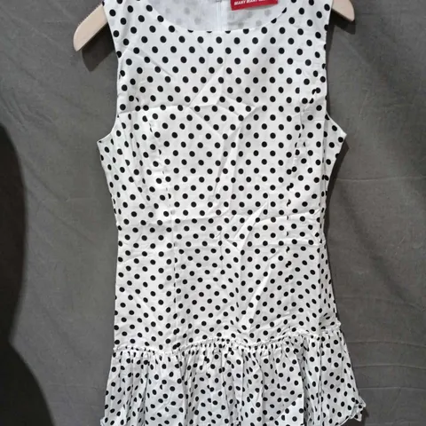 MANY MANY CLOTHES POLKA DOT SLEEVELESS DRESS – WHITE WITH BLACK SPOTS - SIZE SMALL 