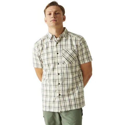 BRAND NEW REGATTA MENS MINDANO VIII SHORT SLEEVE SHIRT AGAVE GREEN/ASH CHECK MEDIUM