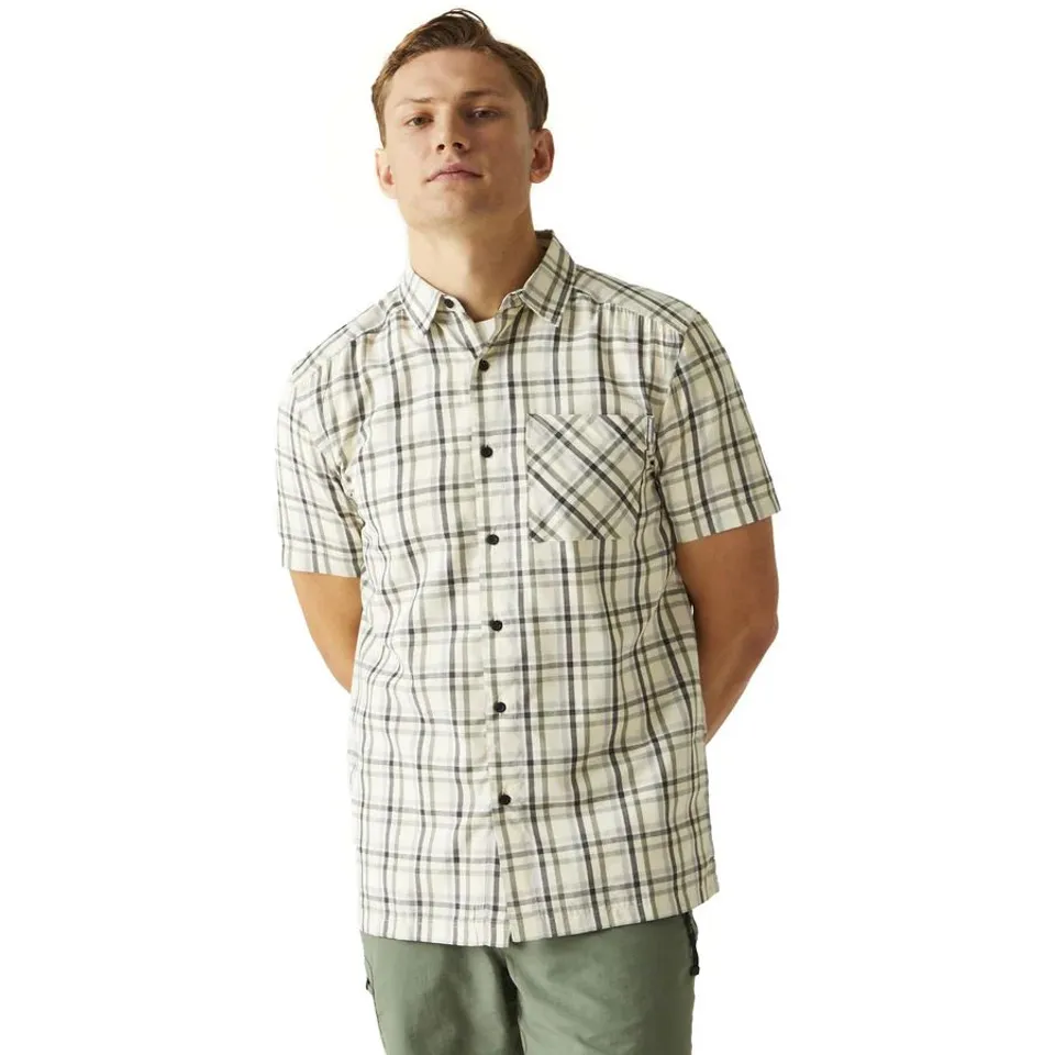 BRAND NEW REGATTA MENS MINDANO VIII SHORT SLEEVE SHIRT AGAVE GREEN/ASH CHECK MEDIUM
